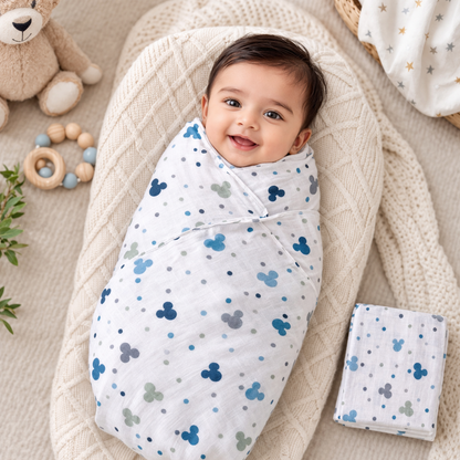 Baby Swaddle Soft Cotton Blue Cartoon Print Lightweight Swaddle Wrap ƒ?? Cutypi