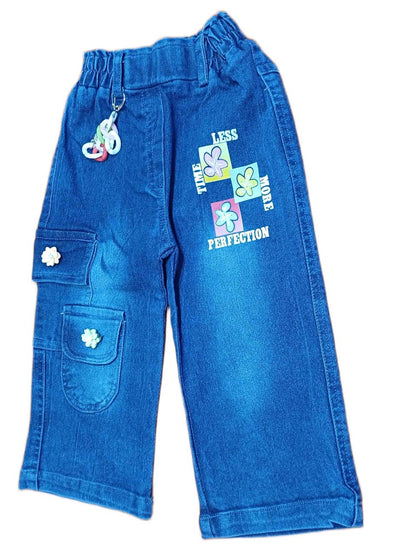 Girls Short Sleeves Floral Print Top & Jeans Set