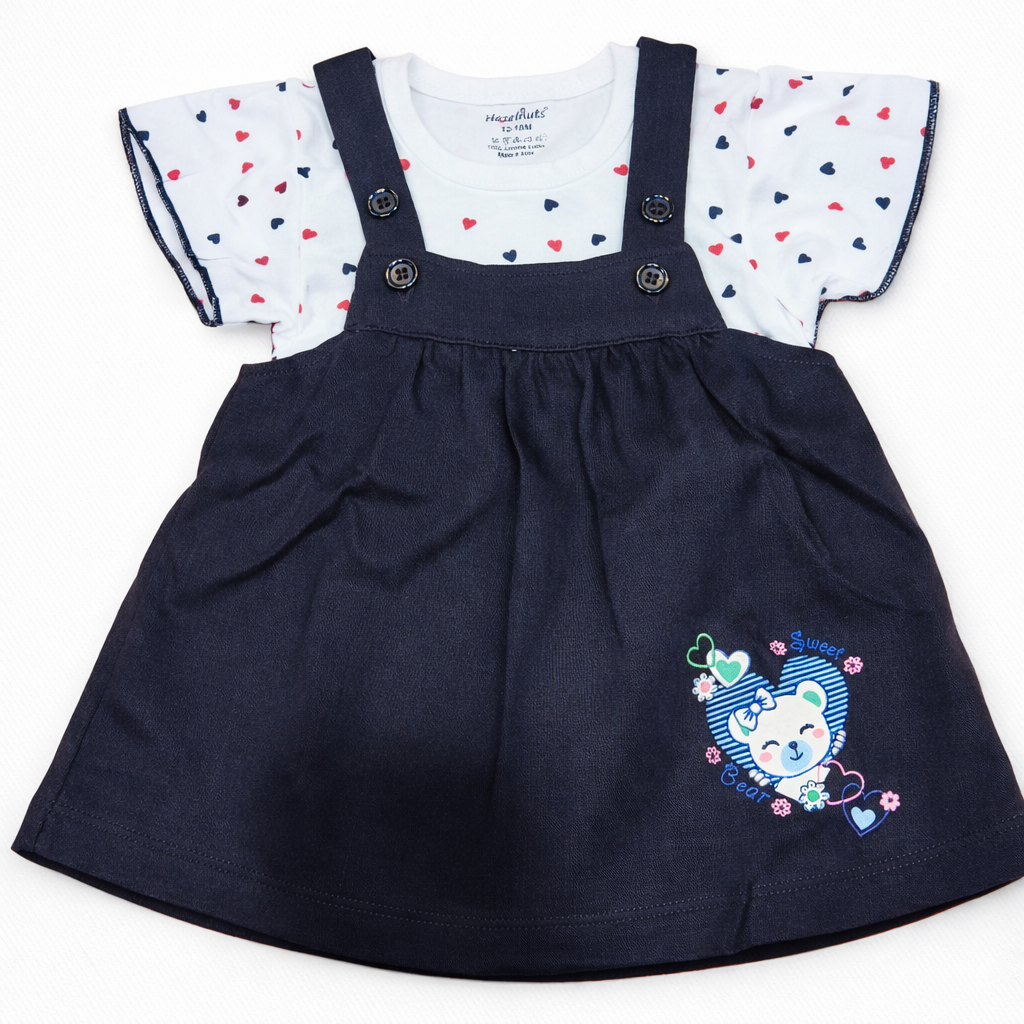 Hazelnut Baby Girls Pinafore Dress with Heart Print Top Cute Casual Outfit - Cutypi