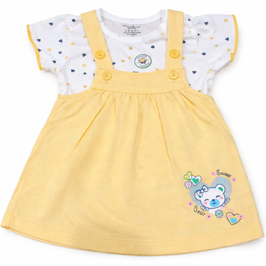 Hazelnut Baby Girls Pinafore Dress with Heart Print Top Cute Casual Outfit - Cutypi