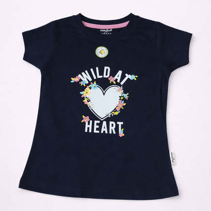 Hazelnut Baby Girls Navy Blue Printed Top | Casual T-Shirt