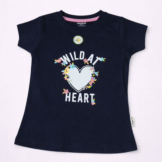 Hazelnut Baby Girls Navy Blue Printed Top | Casual T-Shirt