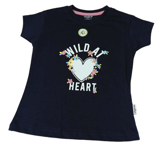 Girls Printed Pure Cotton Regular T Shirt Black