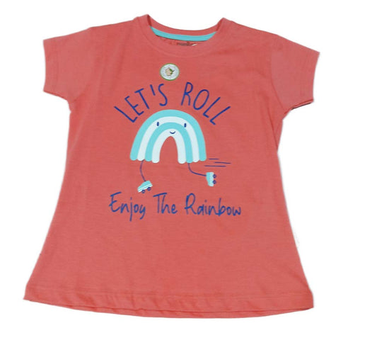 Girls Printed Pure Cotton Regular T Shirt O