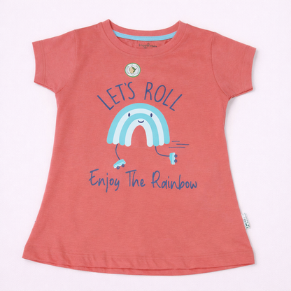 Hazelnut Baby Girls Rose Pink Printed Top | Casual T-Shirt