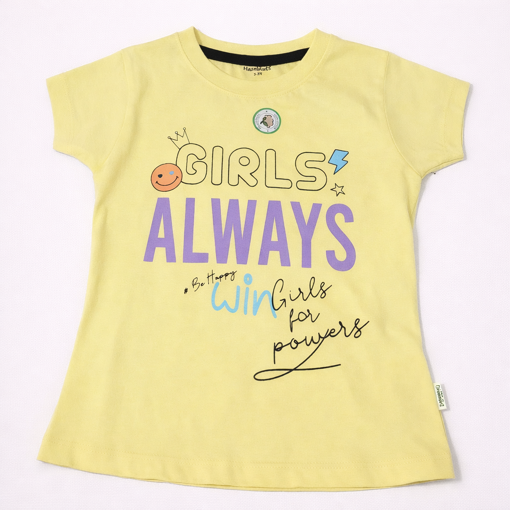 Hazelnut Baby Girls Yellow Printed T-Shirt | Cute Girls Top