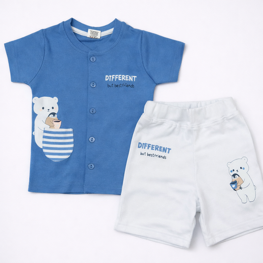Krunchy Boys Cotton Half Sleeve T-Shirt & Shorts Set – Blue Bear Print
