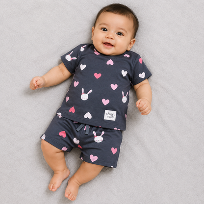 Kids Printed Cotton T-Shirt and Shorts Set Cute Summer Outfit for Girls