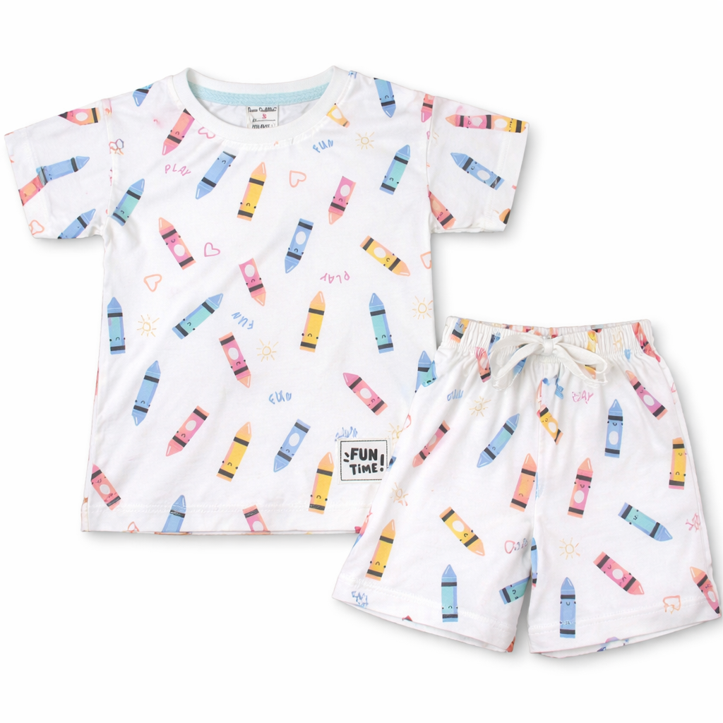 Cucu Cuddles Kids Cream Printed Cotton T-Shirt and Shorts Set Cute Summer Outfit for Girls - Cutypi