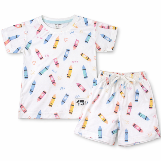 Cucu Cuddles Kids Cream Printed Cotton T-Shirt and Shorts Set Cute Summer Outfit for Girls - Cutypi