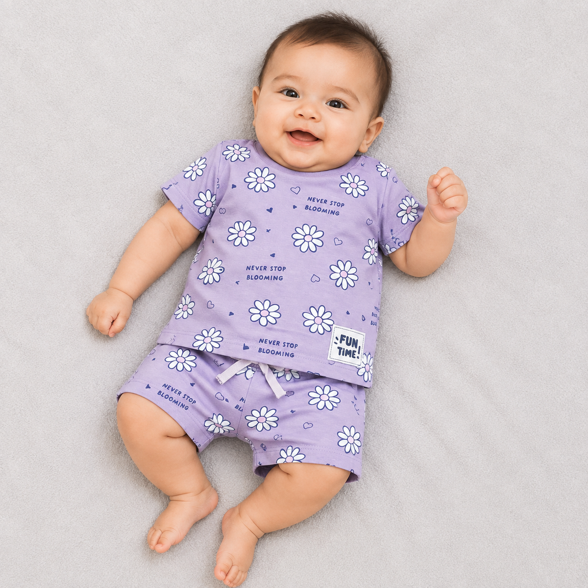 Kids Purple Floral Print Cotton T-Shirt and Shorts Set Cute Summer Outfit for Girls