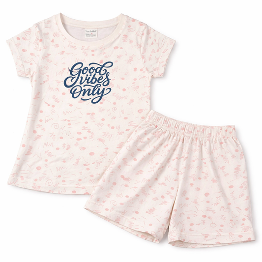 Cucu Cuddles Kids Cream Floral Cotton T-Shirt and Shorts Set Bloom Print Summer Outfit for Girls - Cutypi