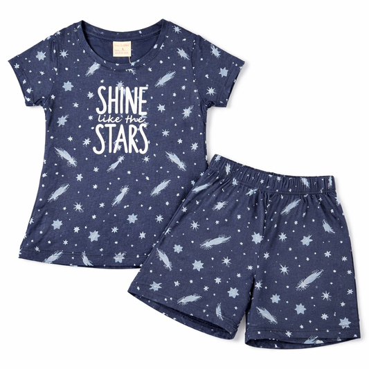 Cucu Cuddles Kids Navy Floral Cotton T-Shirt and Shorts Set Bloom Print Summer Outfit for Girls - Cutypi