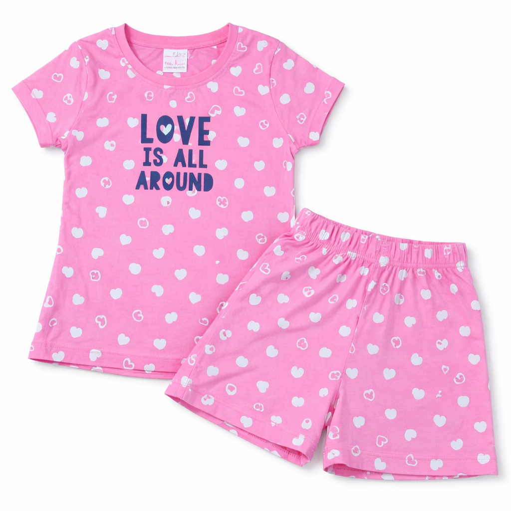 Cucu Cuddles Kids Pink Floral Cotton T-Shirt and Shorts Set Bloom Print Summer Outfit for Girls - Cutypi