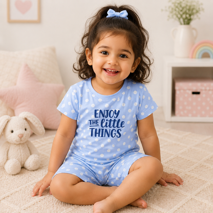 Kids Purple Floral Cotton T-Shirt and Shorts Set Bloom Print Summer Outfit for Girls