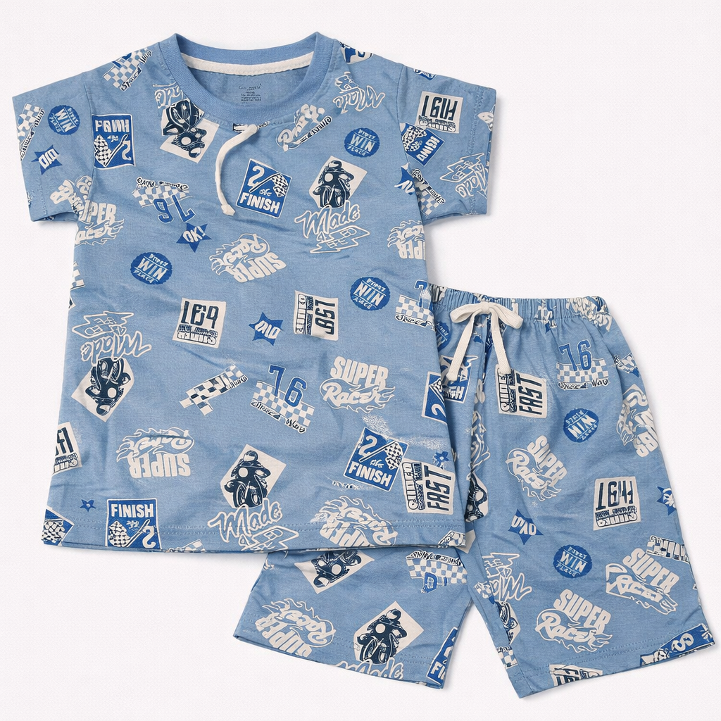 Cucumber Race-themed Kids Co-Ord Set – Half Sleeve Cotton T-Shirt & Shorts  - Cutypi