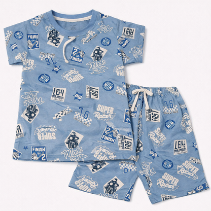 Cucumber Race-themed Kids Co-Ord Set – Half Sleeve Cotton T-Shirt & Shorts  - Cutypi