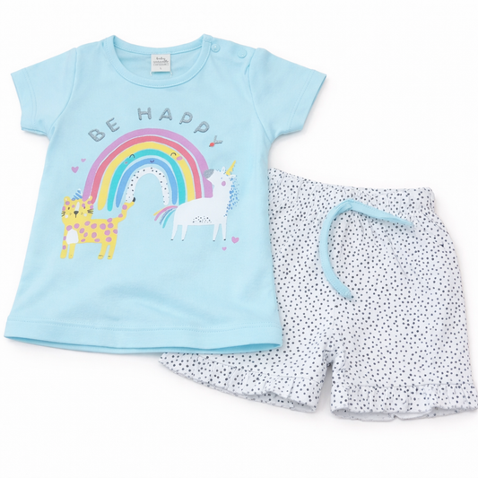 Baby Naturelle Baby Girls “Be Happy” Rainbow T-Shirt with Shorts Set – Cute & Playful - Cutypi