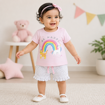 Baby Girls Be Happy Rainbow T-Shirt with Shorts Set Cute & Playful