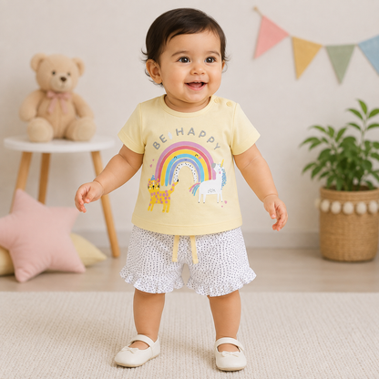 Baby Girls Be Happy Rainbow T-Shirt with Shorts Set Cute & Playful