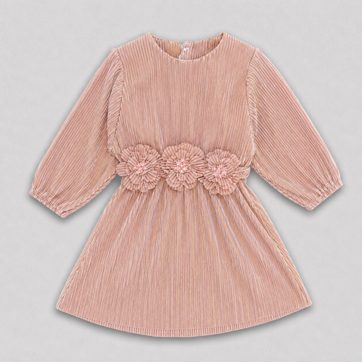 Girls Pink Pleated Party Wear Dress – Elegant Floral Style