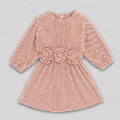 Girls Pink Pleated Party Wear Dress – Elegant Floral Style