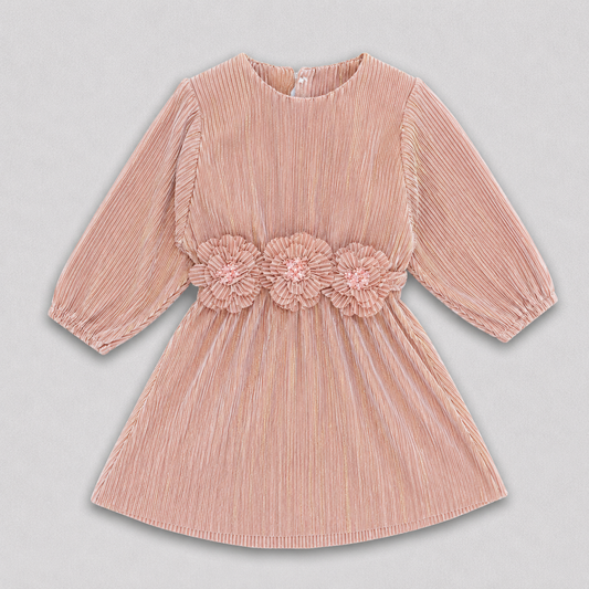 Girls Pink Pleated Party Wear Dress – Elegant Floral Style