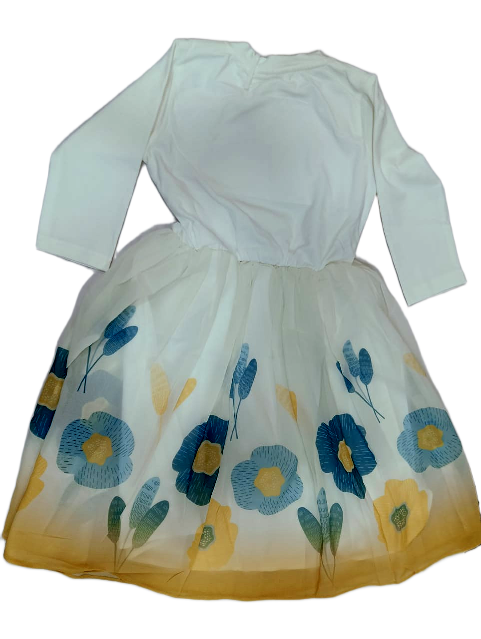 Girls Floral Printed Puff Sleeves A-Line Dress