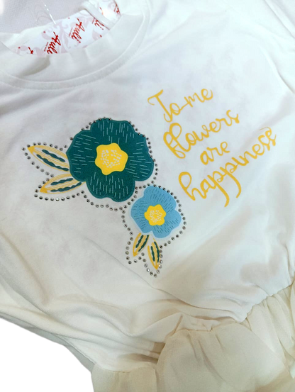 Girls Floral Printed Puff Sleeves A-Line Dress