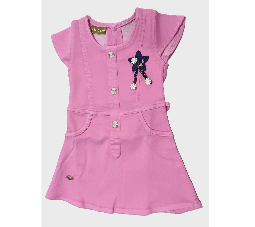 Baby Girls Denim Solid Round Neck Half Sleeve Dress