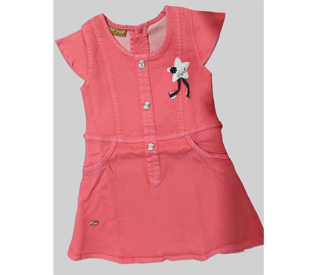 Baby Girls Denim Solid Round Neck Half Sleeve Dress