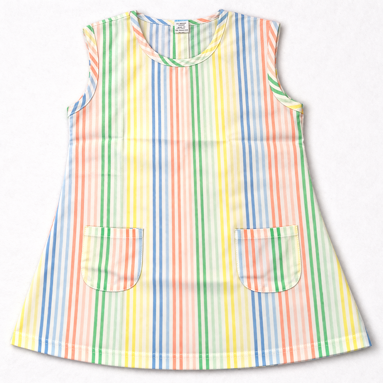First Toy Girls Sleeveless Cotton Dress White Multicolor Stripe Casual Summer Frock - Cutypi