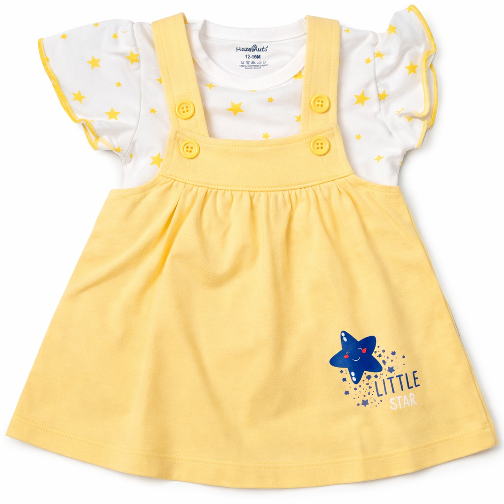 Hazelnut Baby Girls Yellow A-Line Dress with Star Print Top Cute Summer Outfit - Cutypi