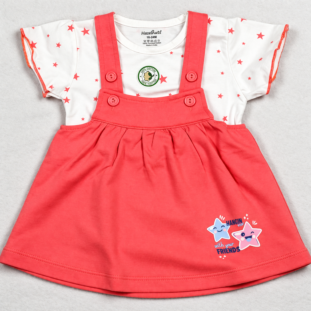 Hazelnut Baby Girls Pinafore A-Line Dress with Star Print Top Cute Summer Outfit - Cutypi