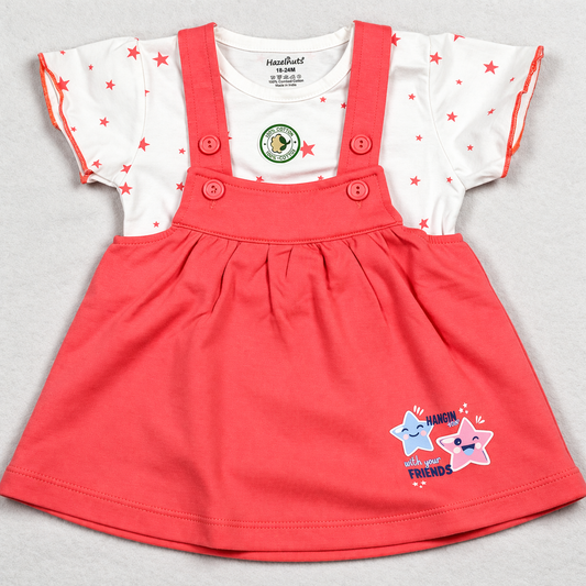 Hazelnut Baby Girls Pinafore A-Line Dress with Star Print Top Cute Summer Outfit - Cutypi