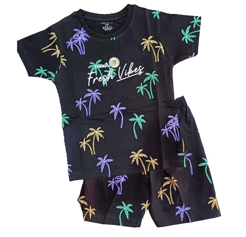 Hazelnut Kids Fresh Vibes Palm Print T-Shirt & Shorts Set - Cutypi