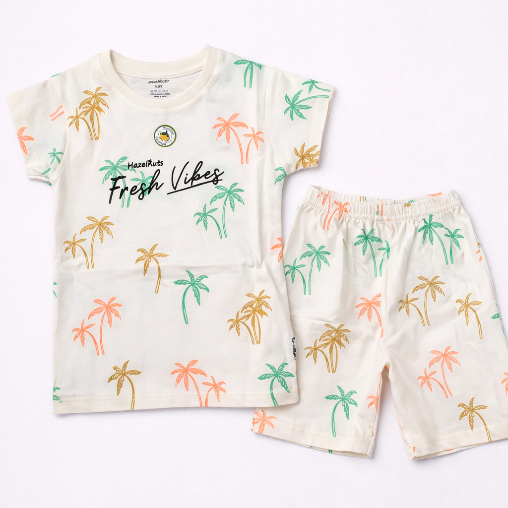 Hazelnut Kids Fresh Vibes Palm Tree Print T-Shirt & Shorts Set - Cutypi