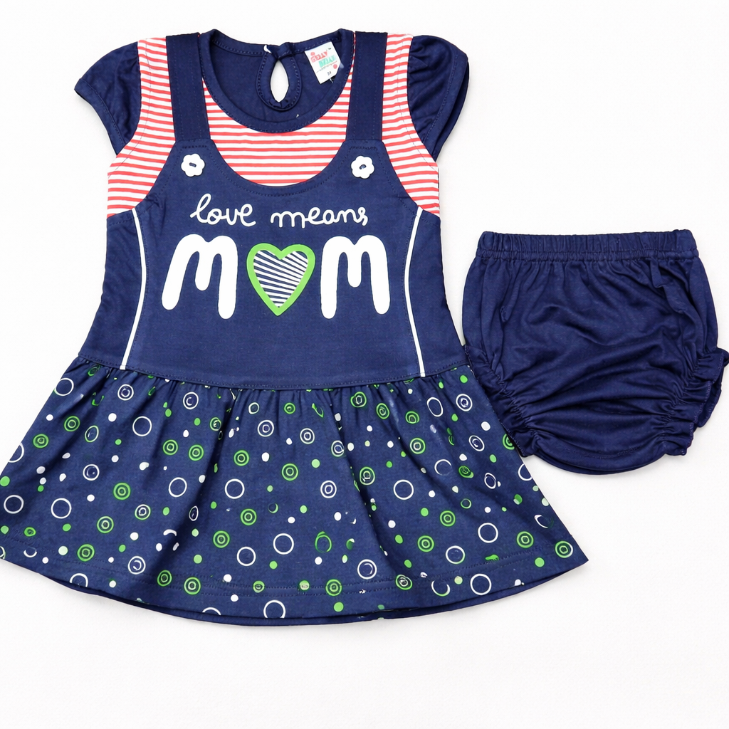 Gelly Belly Baby Girls Love Mom Printed Dress with Bloomer Blue Cute Outfit Set - Cutypi
