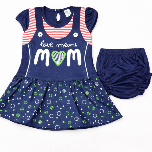 Gelly Belly Baby Girls Love Mom Printed Dress with Bloomer Blue Cute Outfit Set - Cutypi