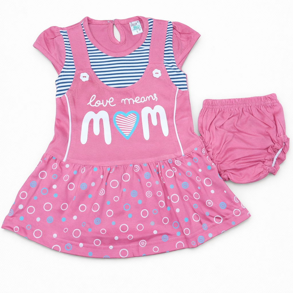 Gelly Belly Baby Girls Love Mom Printed Dress with Bloomer Pink Cute Outfit Set - Cutypi