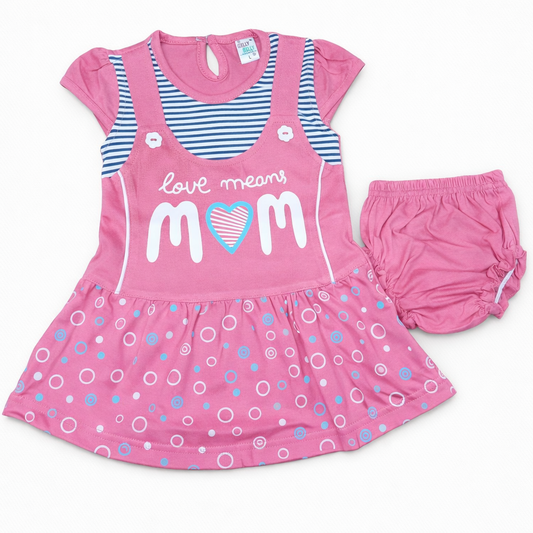 Gelly Belly Baby Girls Love Mom Printed Dress with Bloomer Pink Cute Outfit Set - Cutypi