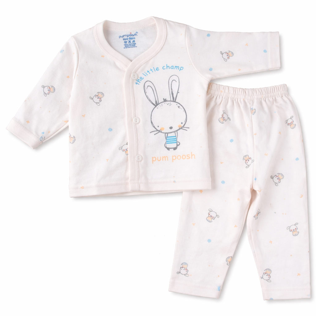 Pumposh Baby “Little Champ” Bunny Printed Cotton T-Shirt with Pant Set - Cutypi