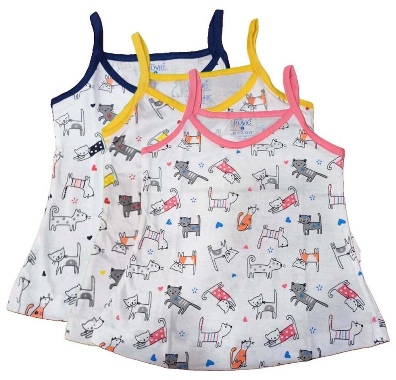 Girls Cotton Sleeveless Printed Vests Pack of 3