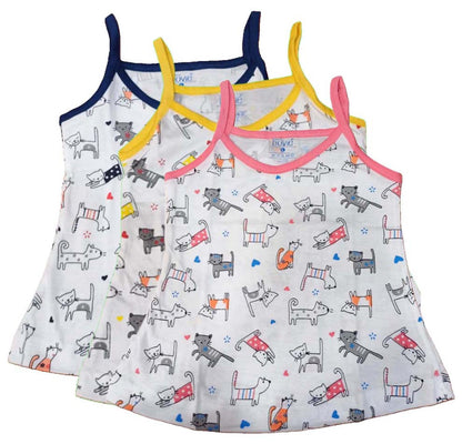 Girls Cotton Sleeveless Printed Vests Pack of 3