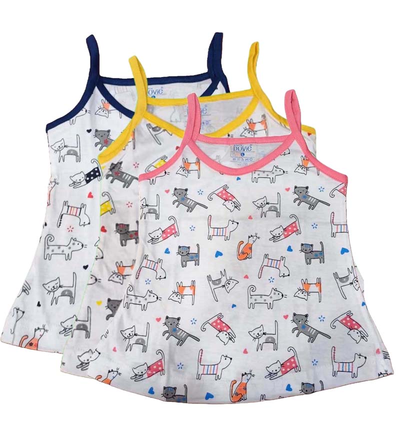 Girls Cotton Sleeveless Printed Vests Pack of 3