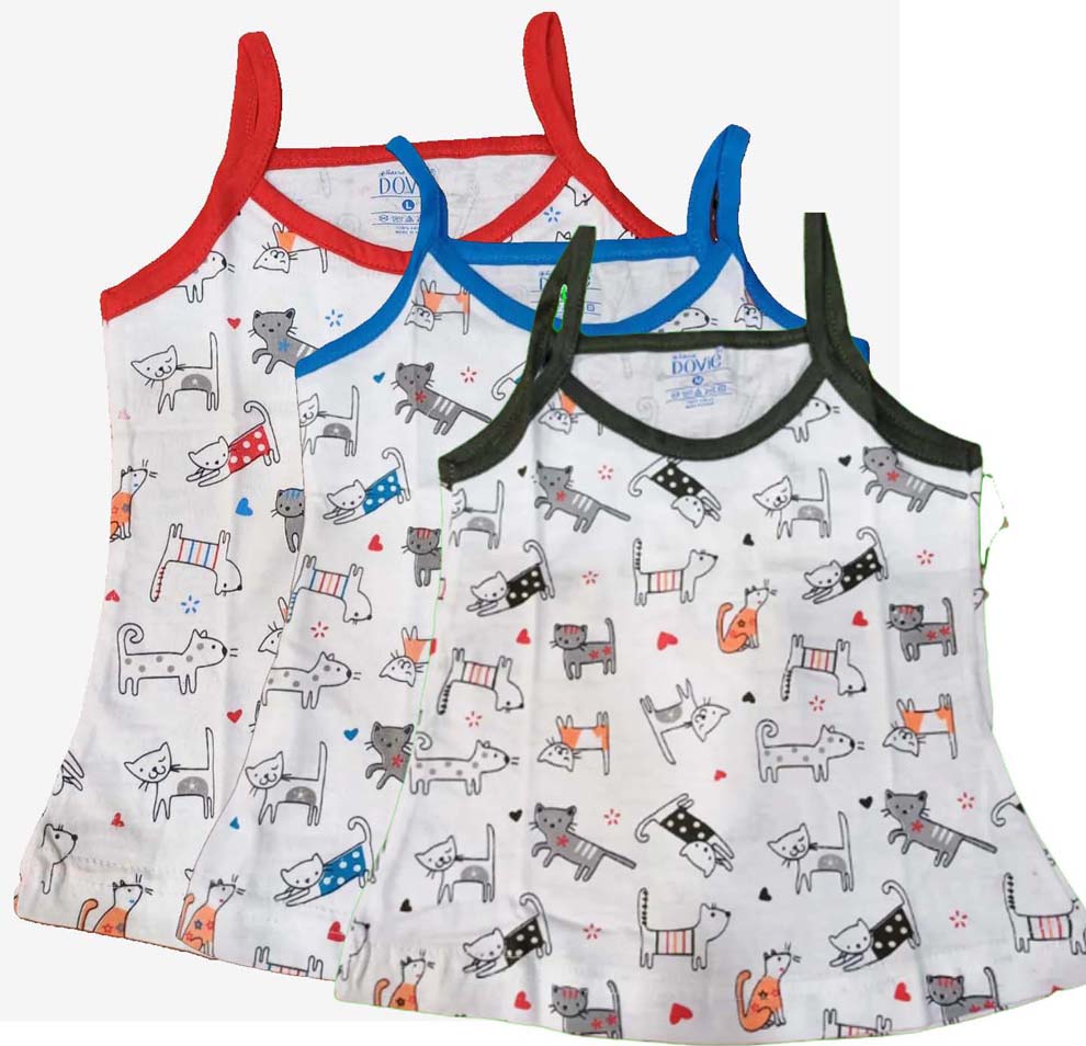 Girls Cotton Sleeveless Printed Vests Pack of 3