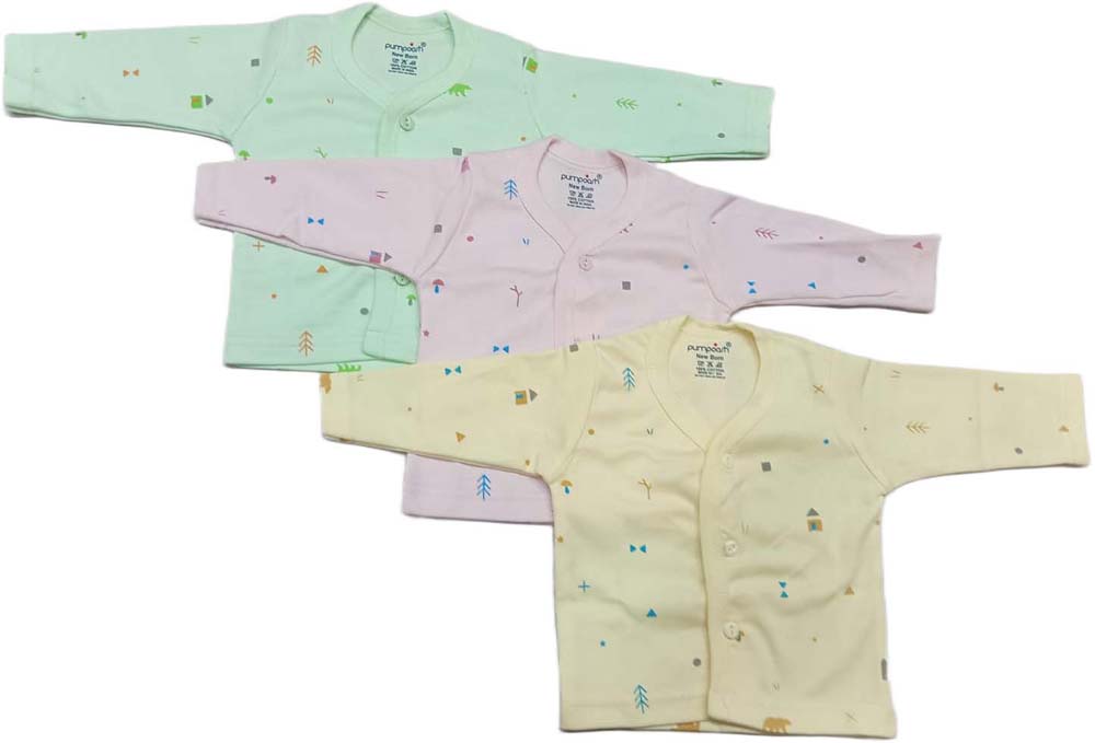 Pumposh New Born Front Open Printed Top set of 3