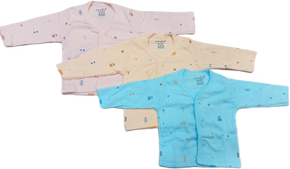 Pumposh New Born Front Open Printed Top set of 3 blue