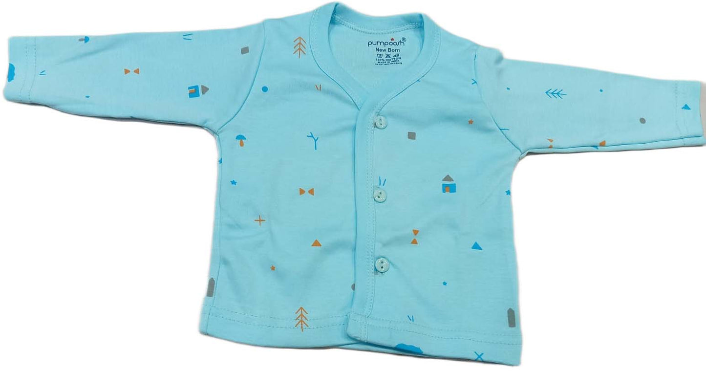 Pumposh New Born Front Open Printed Top set of 3 blue