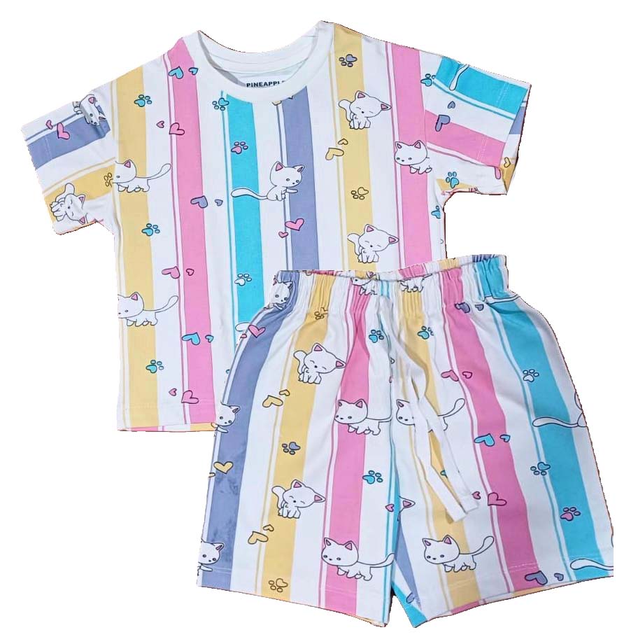 Girls Multicolor Printed Collar Half Sleeve Cords Set